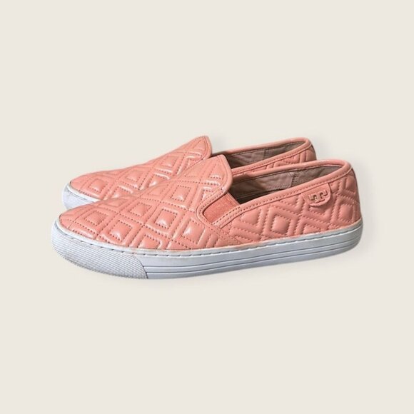 Tory Burch Quilted Slip-on Sneaker 6 Pink Leather Casual Travel Commute Classic - Picture 1 of 9